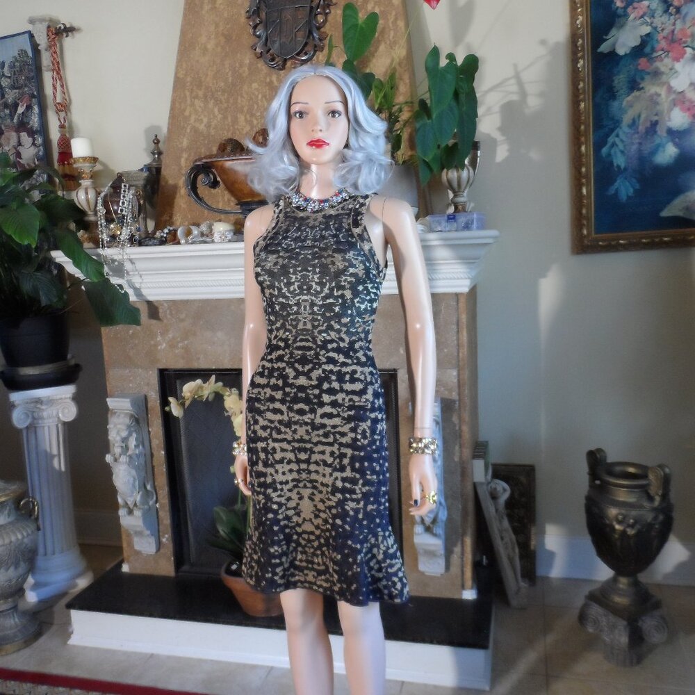 M Missoni Black Gold Lurex Knit Halter Sheath Dress XS